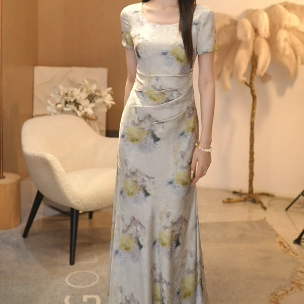 RURU【花悦】夏季新款修身显瘦中长款连衣裙H-39042