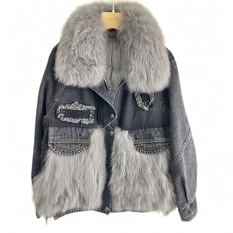 8601设计师秋冬毛皮草重工短款女装短外套宽松型厚款拼接