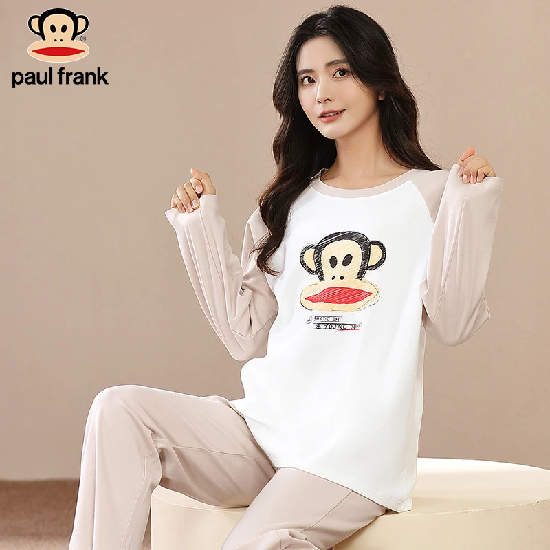 大嘴猴居家服女士睡衣女棉秋天套头圆领长袖简约女款家居服套装