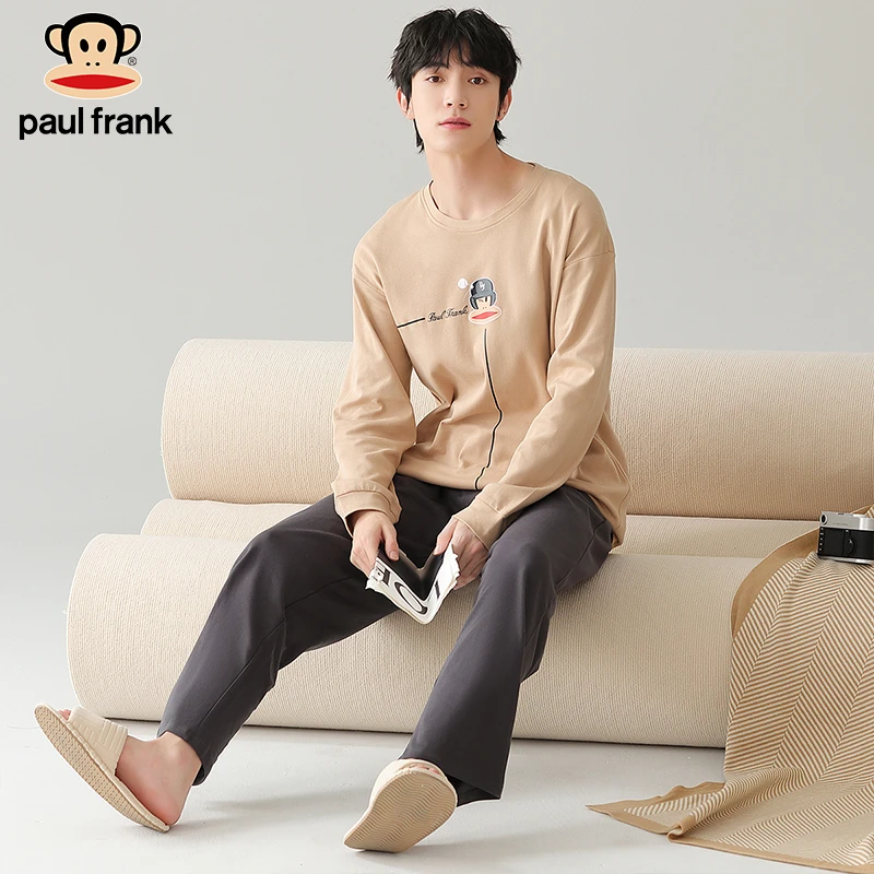 大嘴猴两件套男士睡衣男秋季纯棉长袖长裤男士休闲家居服套装秋天