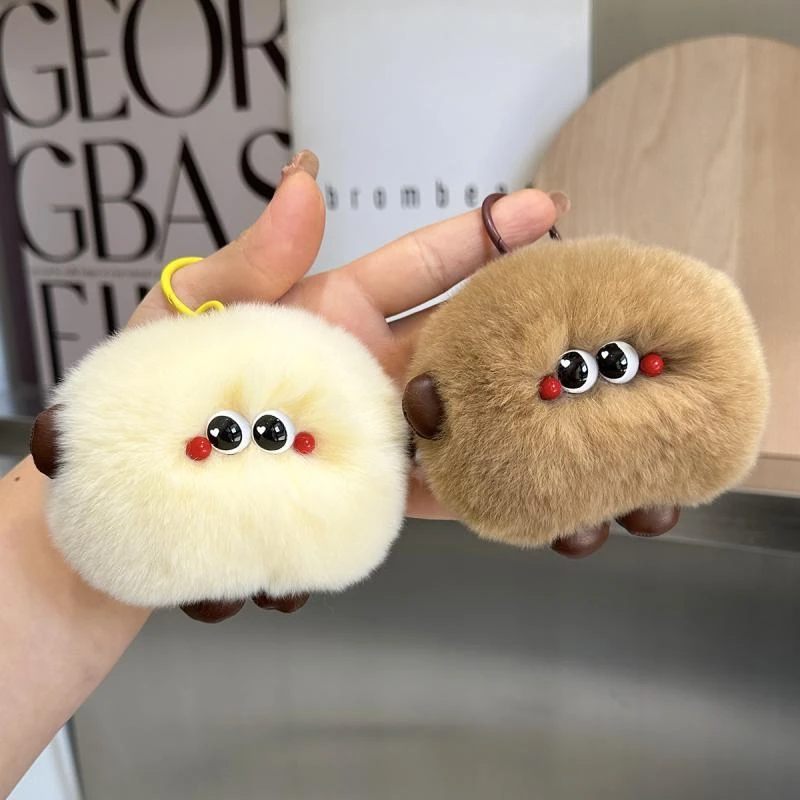 真獭兔毛可爱小面包汽车钥匙扣挂件ins毛绒公仔玩偶包包书包挂饰
