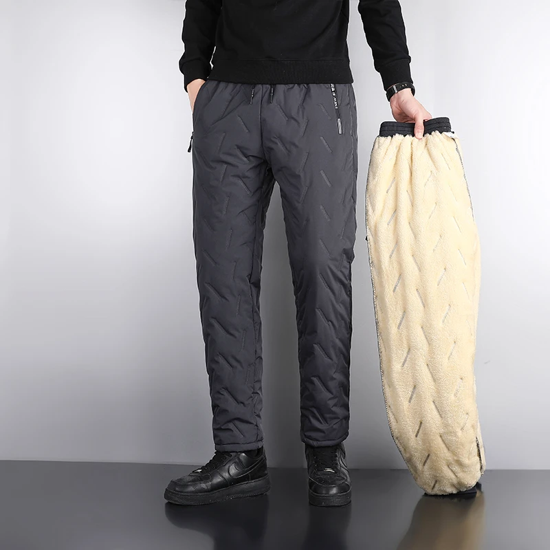 HM秋冬男士冬季加厚加棉加绒大码宽松防风防水防寒保暖羊羔绒棉裤
