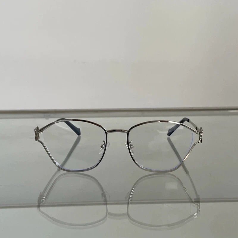 GLA4S多边形镂空字母眼镜框银色淑女风千金小姐文艺素颜框