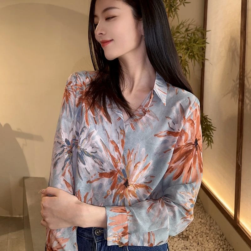 原里(璀璨烟花)轻奢韩范时尚碎花长袖女衬衫气质时尚印花女上衣