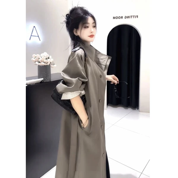 宽松大衣2024秋季新款小个子中长款气质高级英伦长款风衣外套