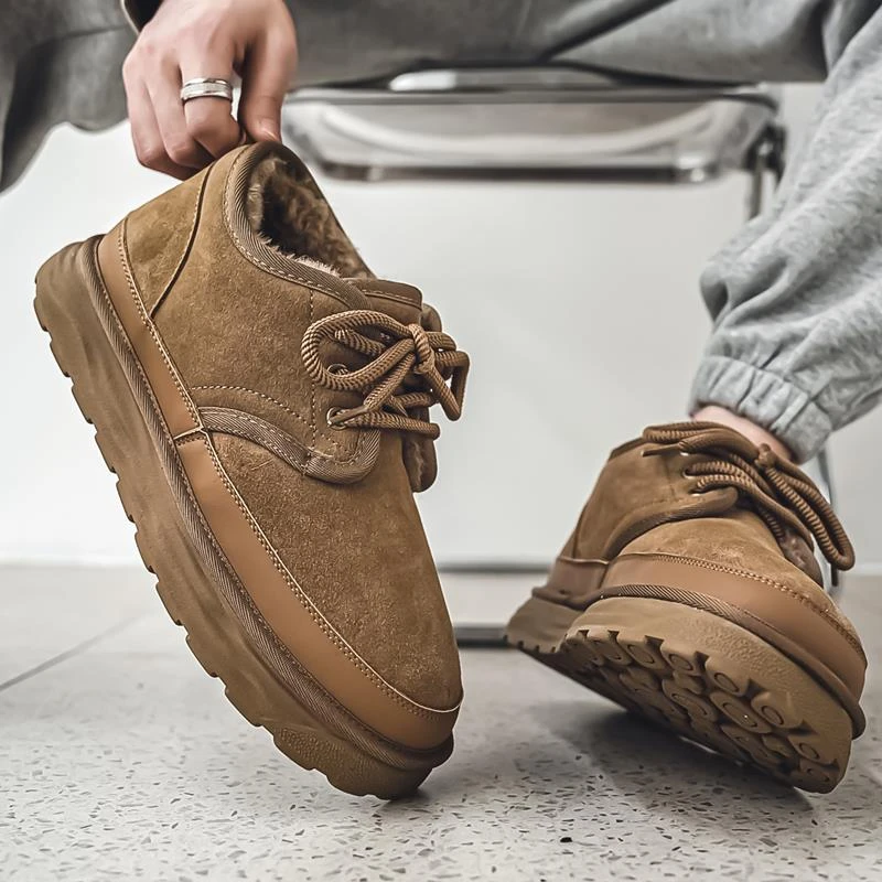 雪地靴男东北抗寒防滑面包鞋厚底真皮棉靴冬季加绒加厚保暖大棉鞋