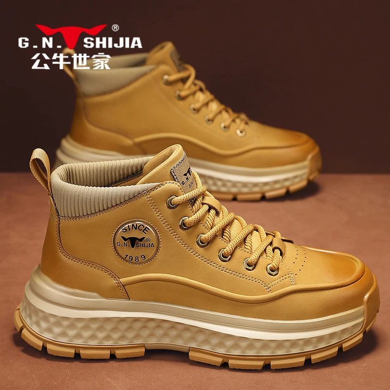 公牛世家马丁靴男款2025秋季新款复古风工装靴时尚百搭防滑大黄靴