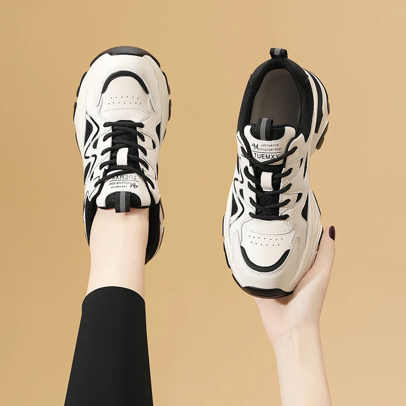 真皮老爹鞋女2023新款春秋季鞋子百搭妈妈时尚厚底休闲中老年运动