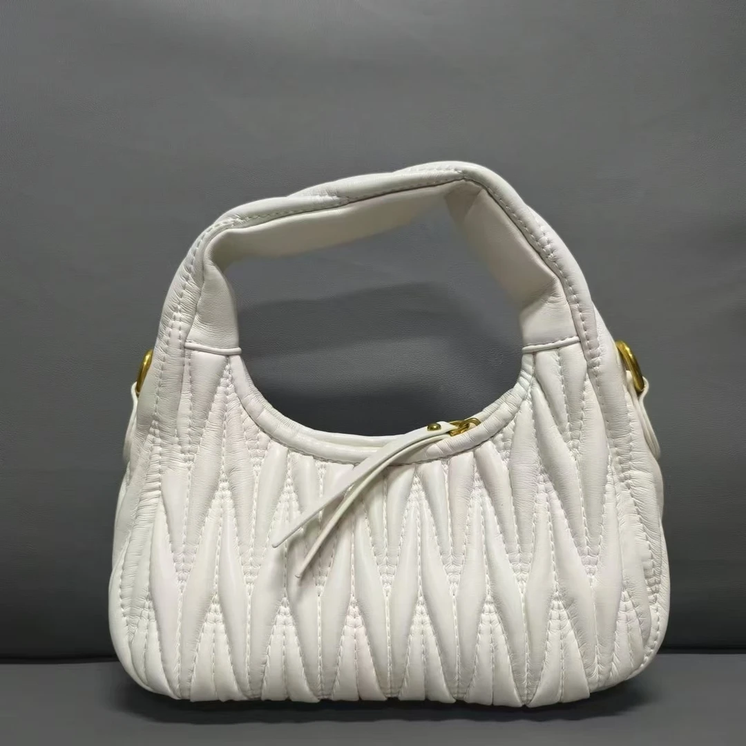 SMVP真皮包 褶皱月牙包 10669 白色