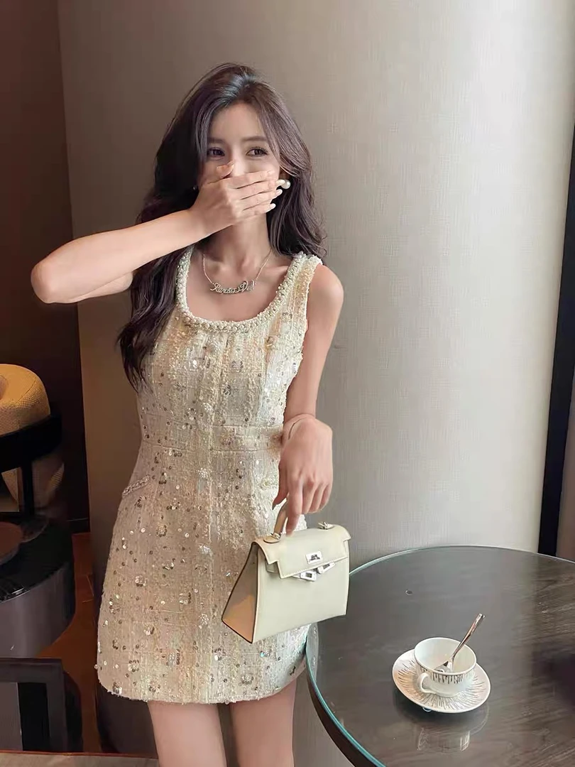 Lydiaxu气质名媛设计感显瘦小香连衣裙轻奢法式修身LX117