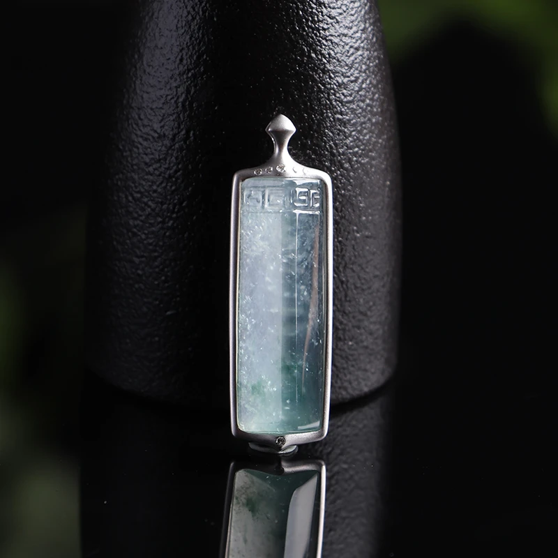 名玉艺术【仿古无事牌】天然缅甸翡翠 18K金镶嵌 冰种飘花翡翠挂件