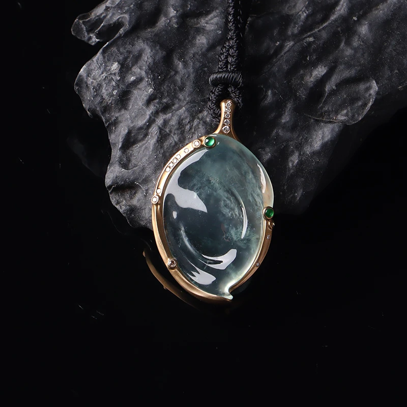 名玉艺术 天然缅甸翡翠 18K金镶嵌 高冰种翡翠挂件