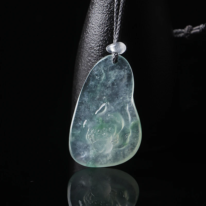 名玉艺术【一品青莲】天然缅甸翡翠 冰种飘花翡翠挂件