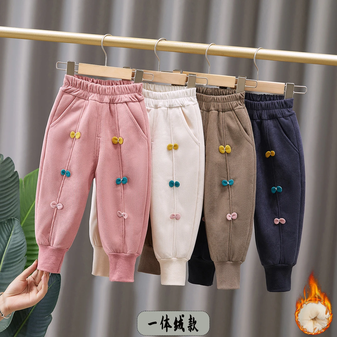 女童秋冬新款加绒裤子女宝宝洋气一体绒休闲长裤中小童外穿欧棉绒