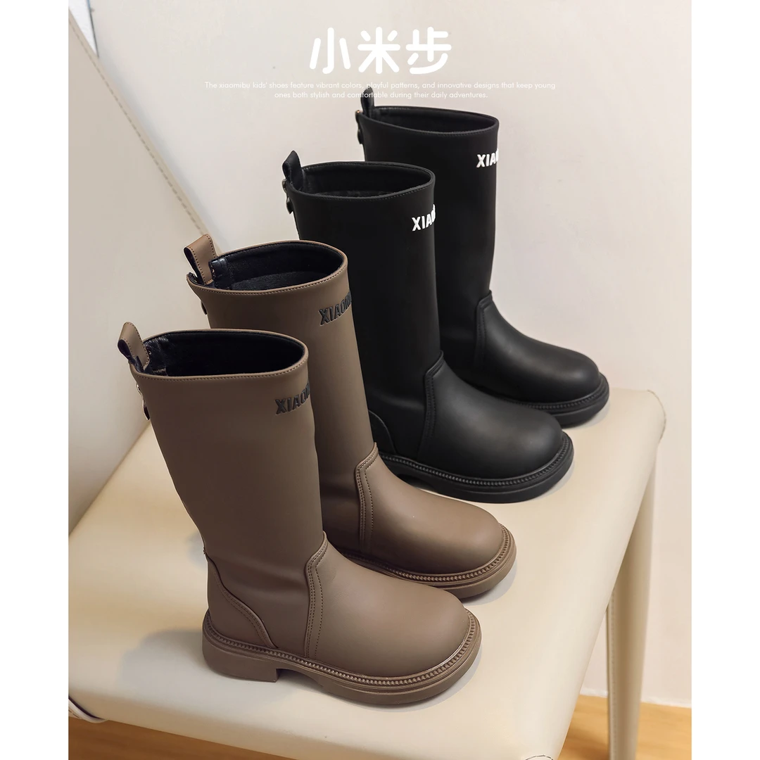 小米步【小巴黎】女童靴子2023年秋冬季新款薄绒儿童女孩中大童