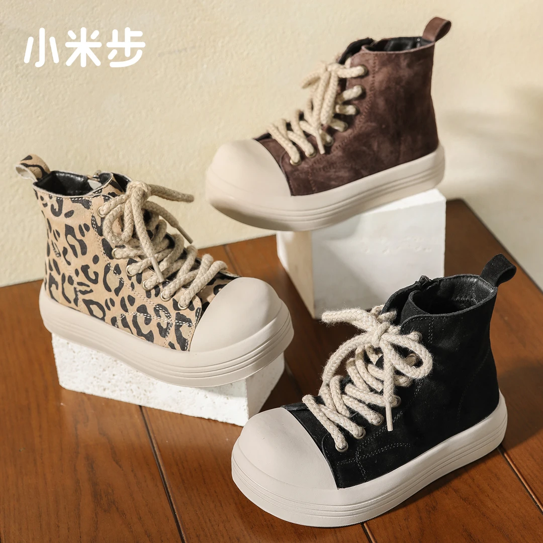 小米步【豹纹猪猪】潮童开学穿搭冬季新款时尚板鞋百搭男童透气