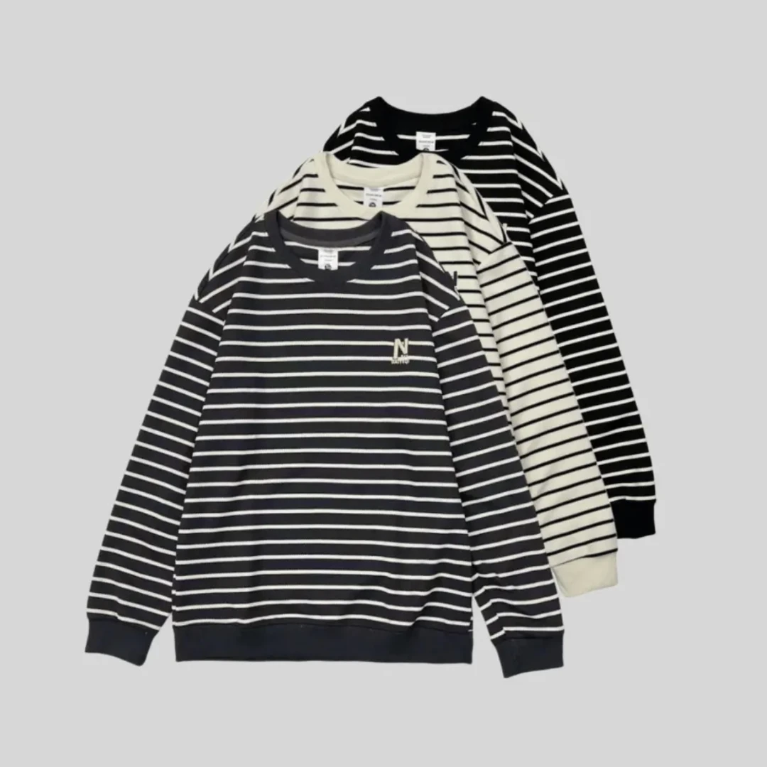 86125款2号刺绣针织衫卫衣秋季新款复古百搭撞色条纹长袖2号