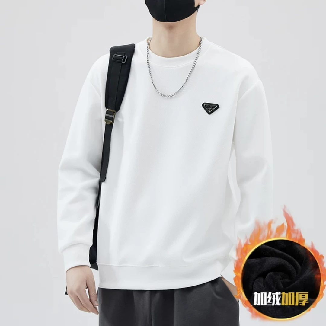 H915款2号三角标圆领卫衣男2023冬季宽松百搭休闲加绒打底衫2号