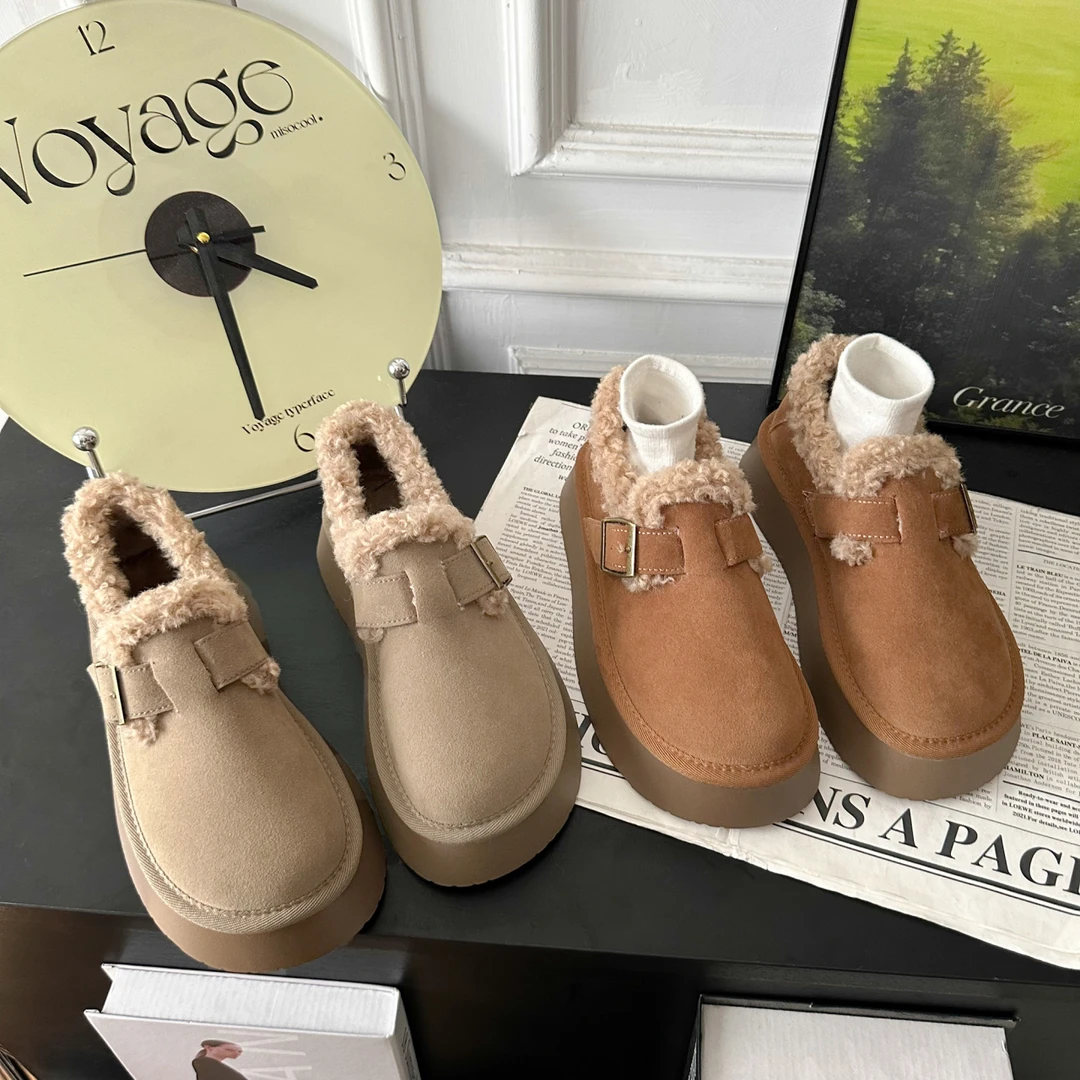 【温州一一】2024新款厚底时尚休闲加绒平底保暖毛毛鞋雪地靴