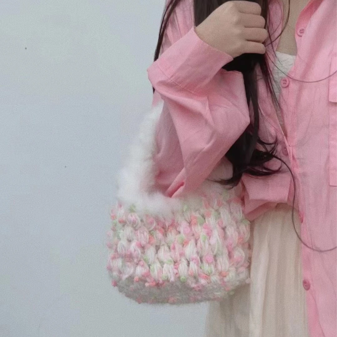 vtt手工包包花色大豆豆手混线diy手包手工编织手提包毛线材料包