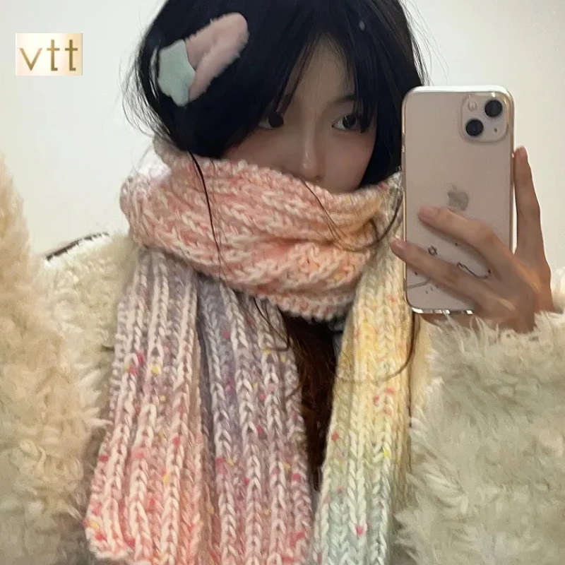 vtt手工渐变色围巾混线diy彩虹糖渐变围巾手工编织颜色围巾材料包