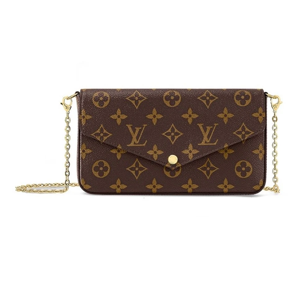 99新 LouisVuitton/路易威登 原盒老花帆布链条三合一包  尘袋