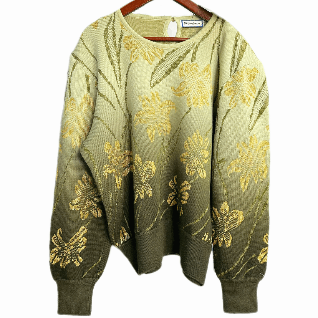 95新 YSL/圣罗兰 /渐变色花卉毛衣 M码/xyl41017