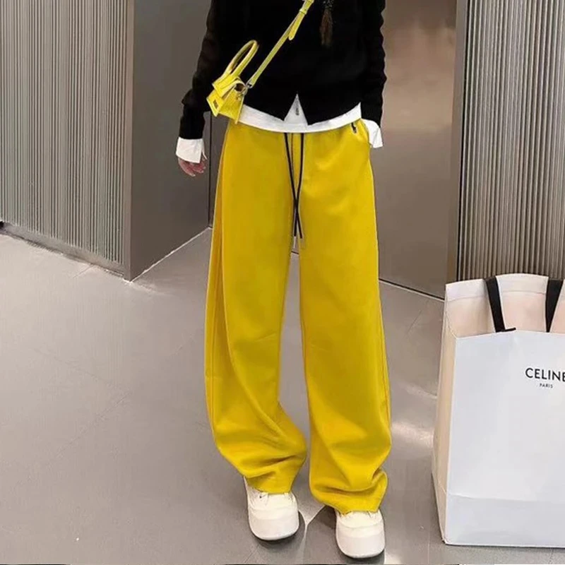 秋冬设计感小马刺绣百搭加绒休闲弯刀裤女纯色阔腿裤显瘦卫裤