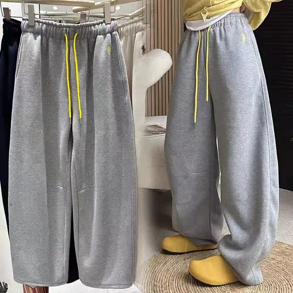 【现货+运费险】秋冬设计感小马刺绣百搭加绒休闲弯刀裤纯色阔腿裤