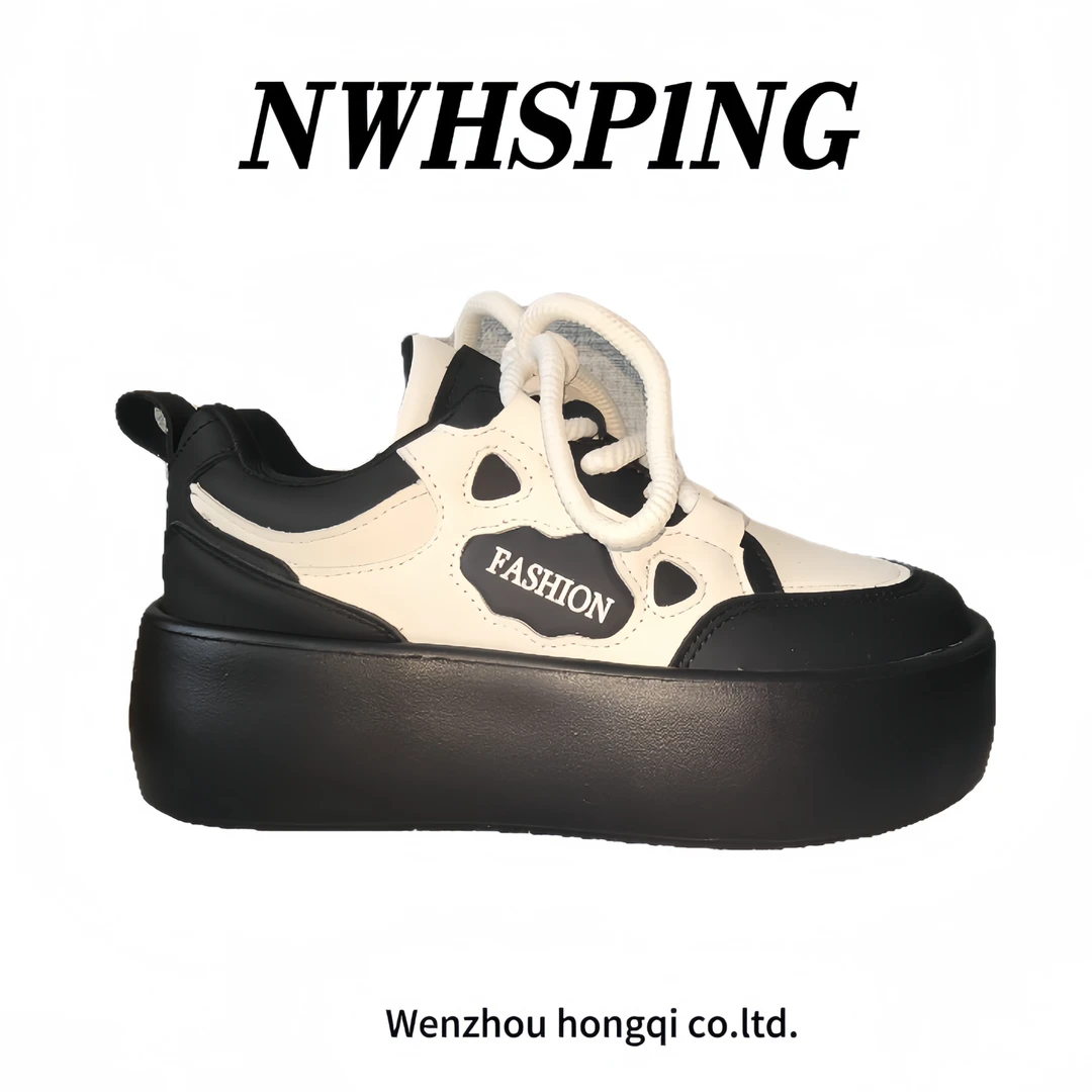 NWHSPING小众2024新款复古时尚休闲鞋女百搭运动透气厚底韩版系带