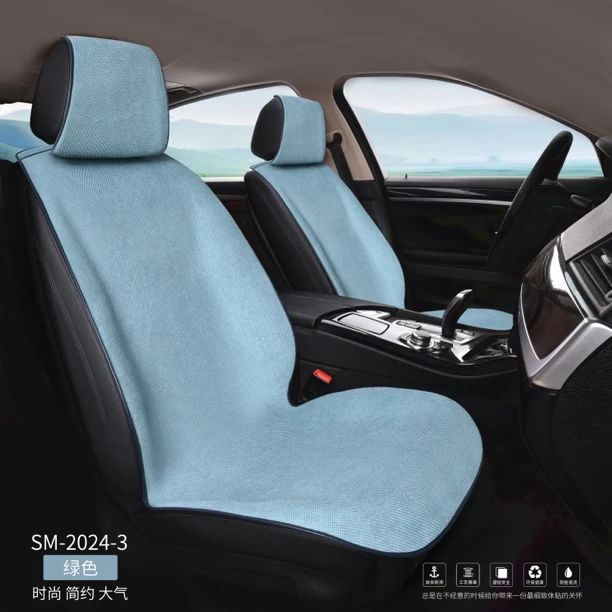 新款汽车座垫四季通用超薄棉麻亚麻布艺通风半包免捆绑防滑座垫套
