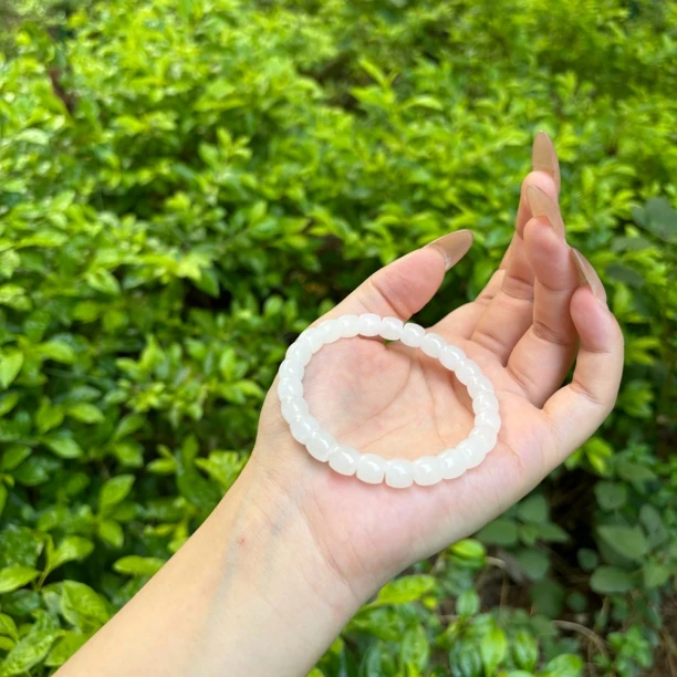 桶珠款和田玉白玉手串女款时尚珠串手饰