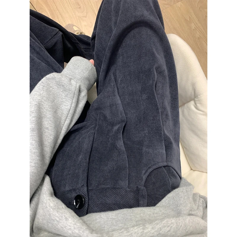 灯芯绒针织阔腿裤女秋冬新款高腰慵懒感直筒宽松休闲显瘦拖地裤子