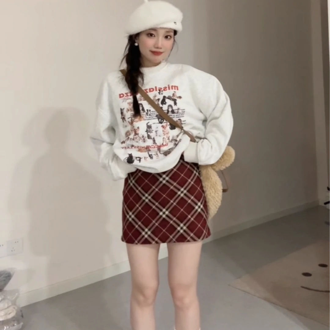 学院格纹半身裙女秋季新款高腰显瘦辣妹a字美式复古包臀短裙子