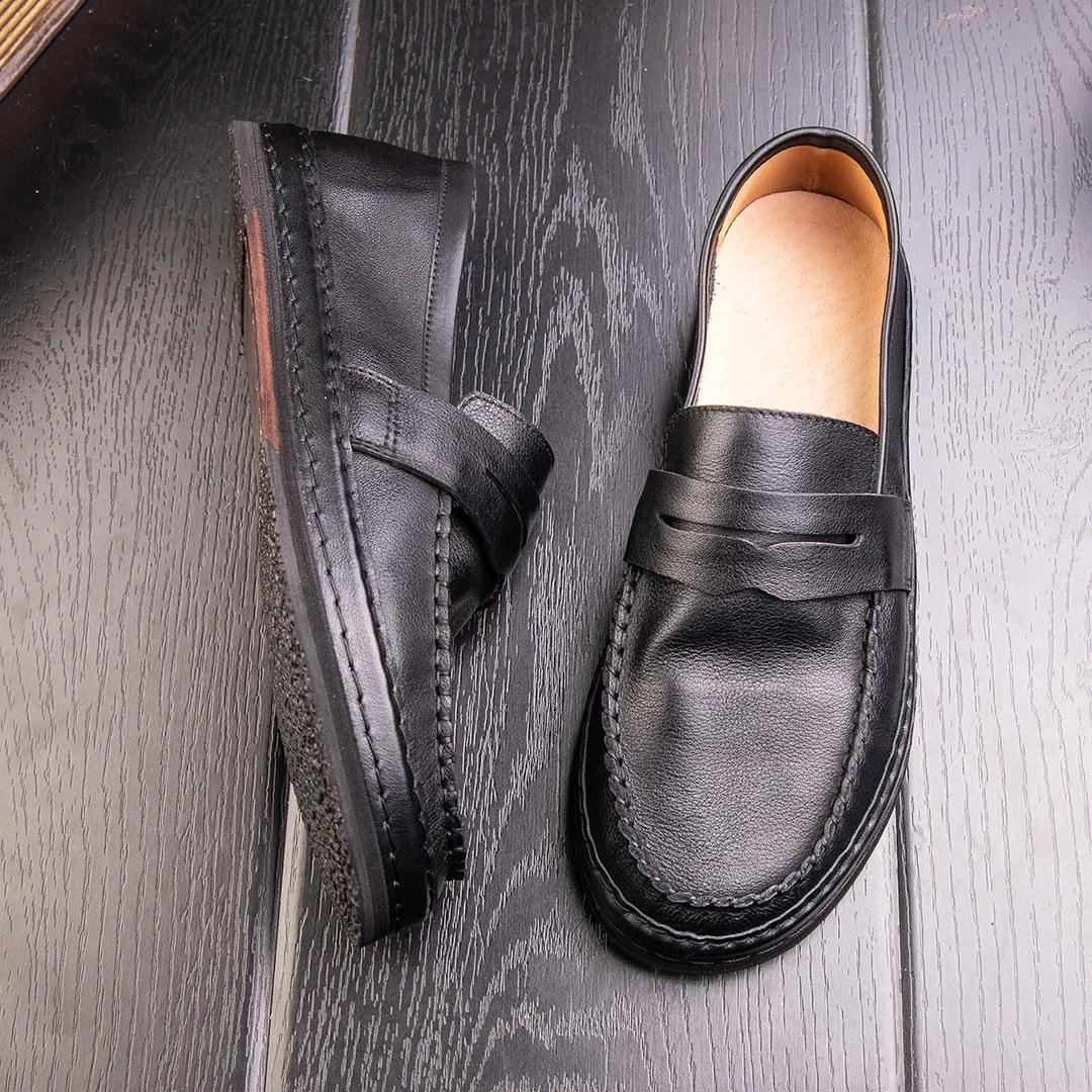 秋季乐福鞋男真皮软底复古一脚蹬豆豆鞋男士国风渔夫鞋百搭懒人鞋