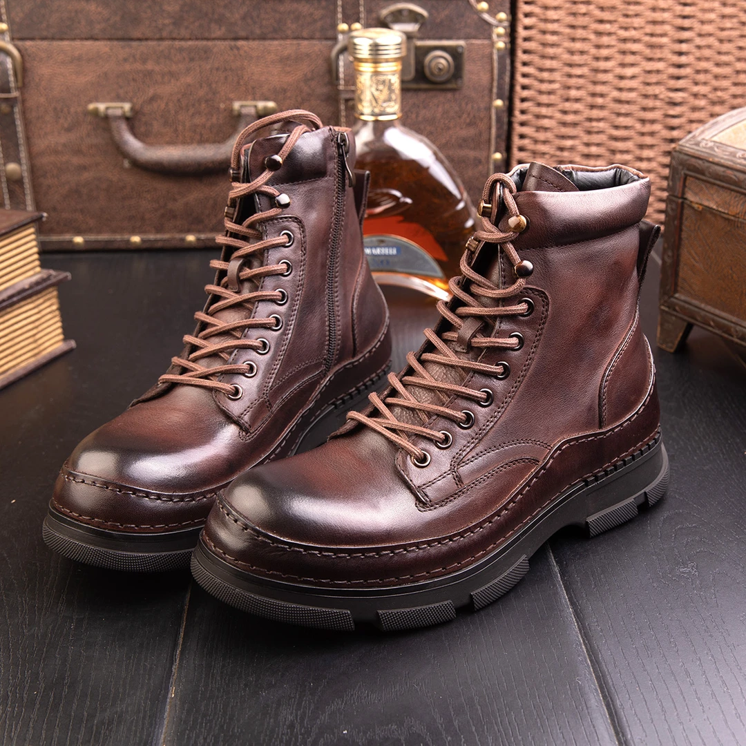 冬季马丁靴男真皮高帮复古男鞋厚底潮流英伦风靴子马丁鞋男款