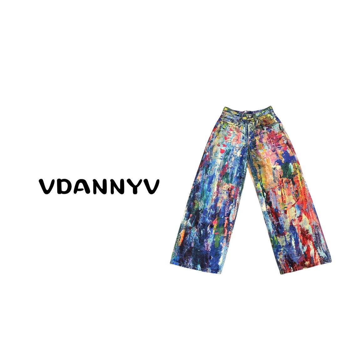 24SS AC油画3D数码打印牛仔裤 宽松直筒版型 男女同款