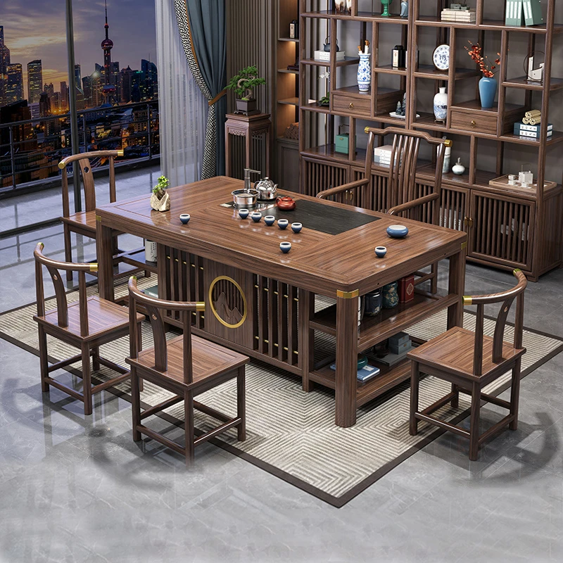 整点祥和1.6/1.8茶桌椅禅意实木功夫一体茶几办公室茶台阳台中式