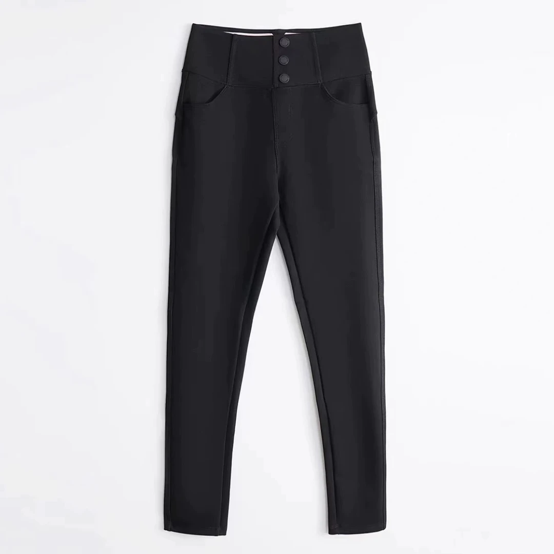 【臻雅】印花小黑裤”玻尿酸三粒扣冬季保暖显瘦百搭黑金牛仔裤