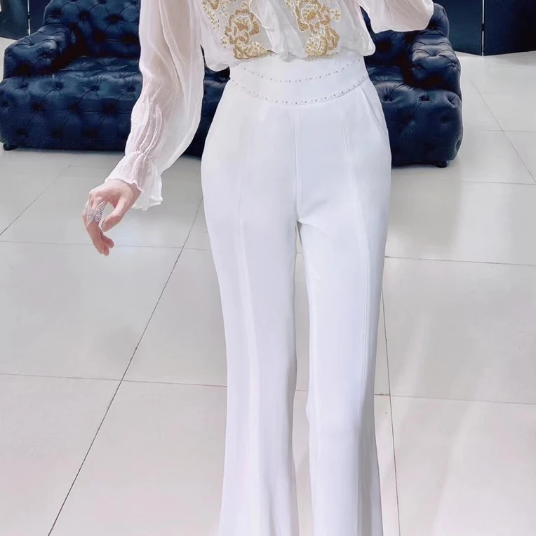 【深圳南油高货】条形烫钻喇叭裤