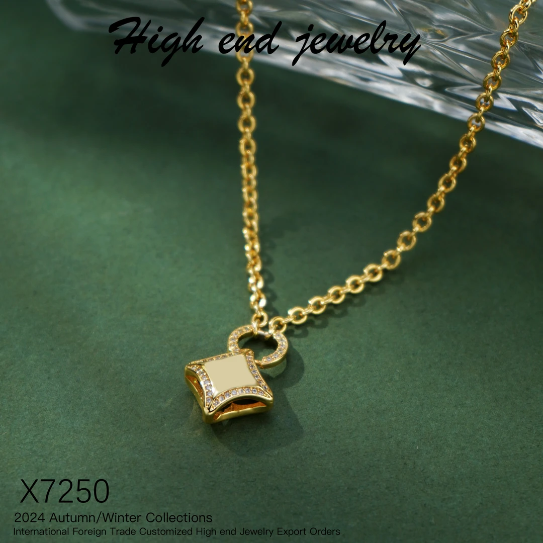 钛钢项链 设计师款黄黑色四叶V项链-X7250