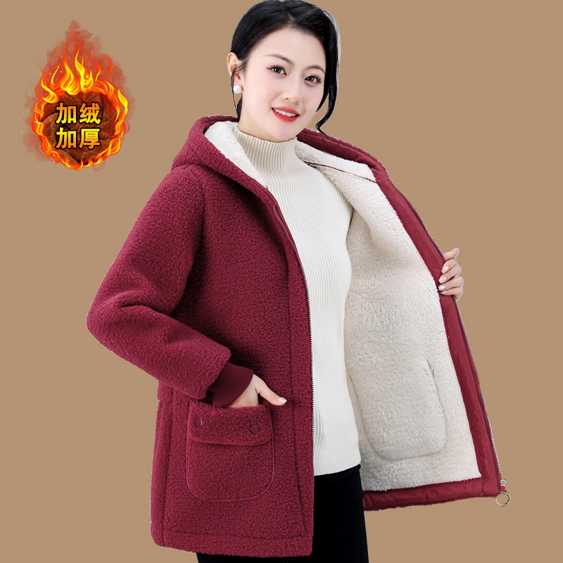 俞兆林妈妈装秋冬加绒加厚棉衣外套颗粒绒棉袄中老年女冬装大码保