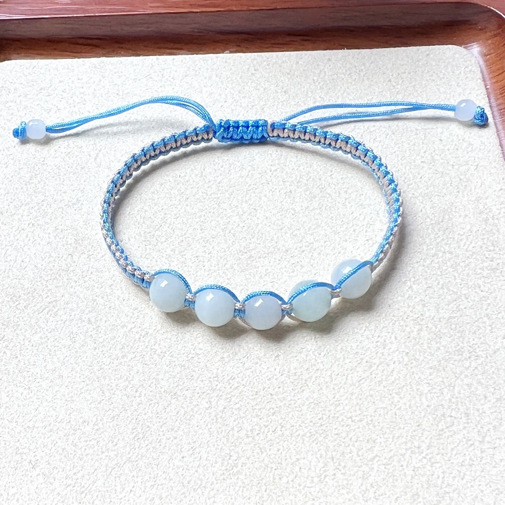 缅甸天然翡翠珠子可调节编织手绳蓝色时尚珠宝手串女款纯手工手链