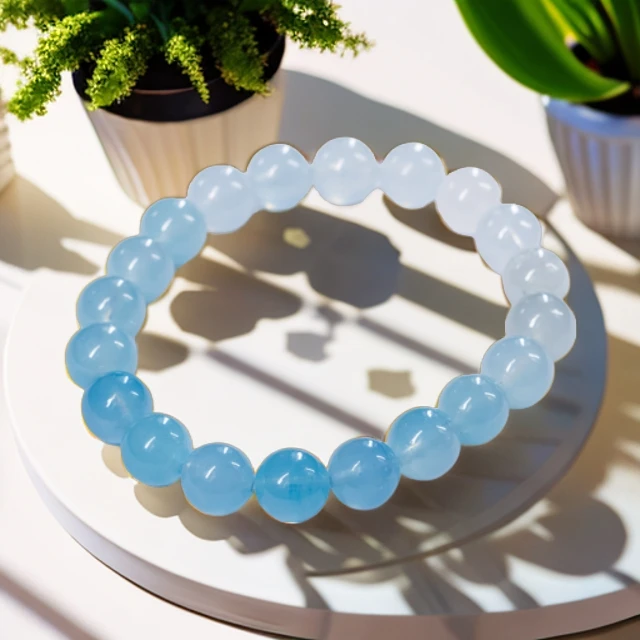 天然海蓝宝渐变色8mm手串手链梦幻蓝小众精致送礼气质款百搭首饰