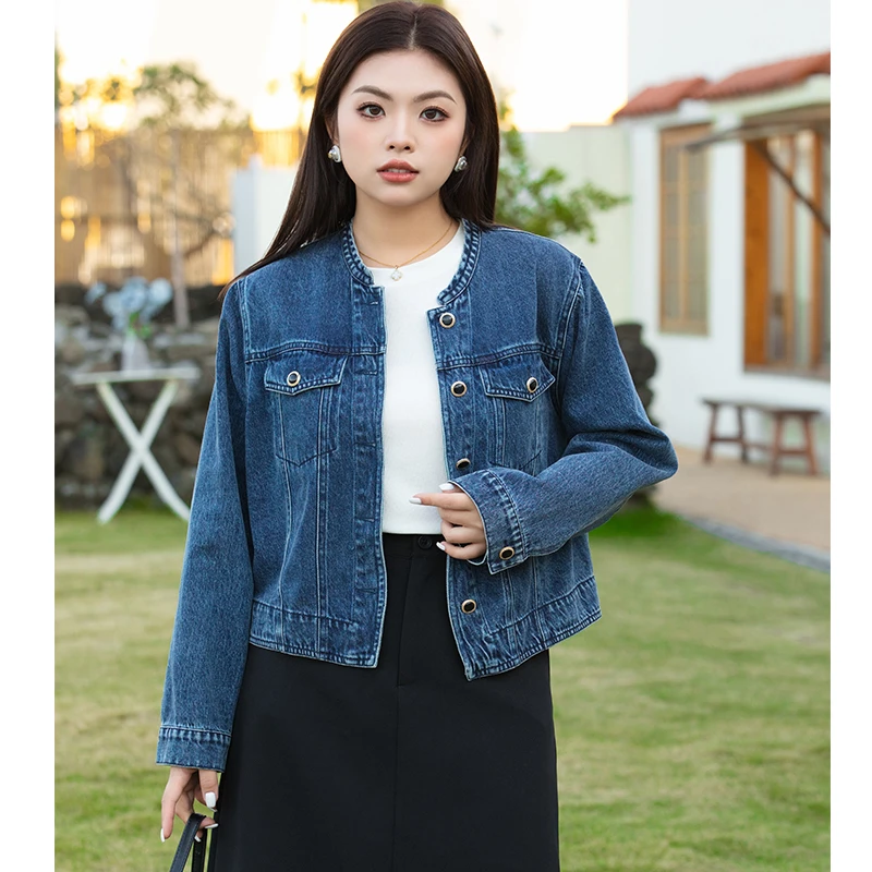 休闲牛仔短款外套女装新款2024春季大码胖MM显瘦开衫长袖上衣外搭