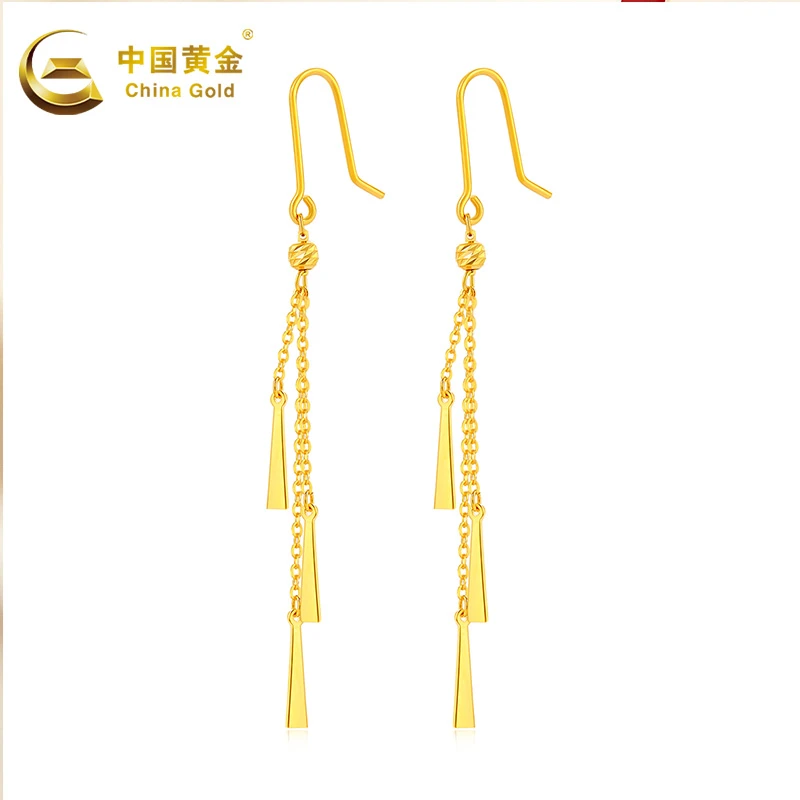 【中国黄金】黄金耳饰时尚气质足金光彩绽放时尚几何流苏耳环送女友