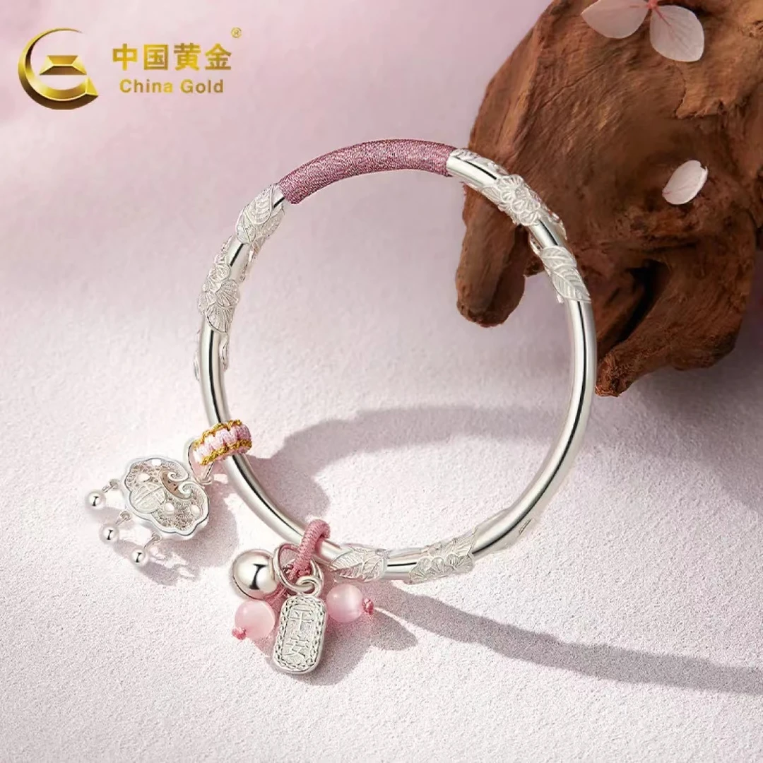 足银手镯 银手镯子女足银繁花似锦手镯#小文