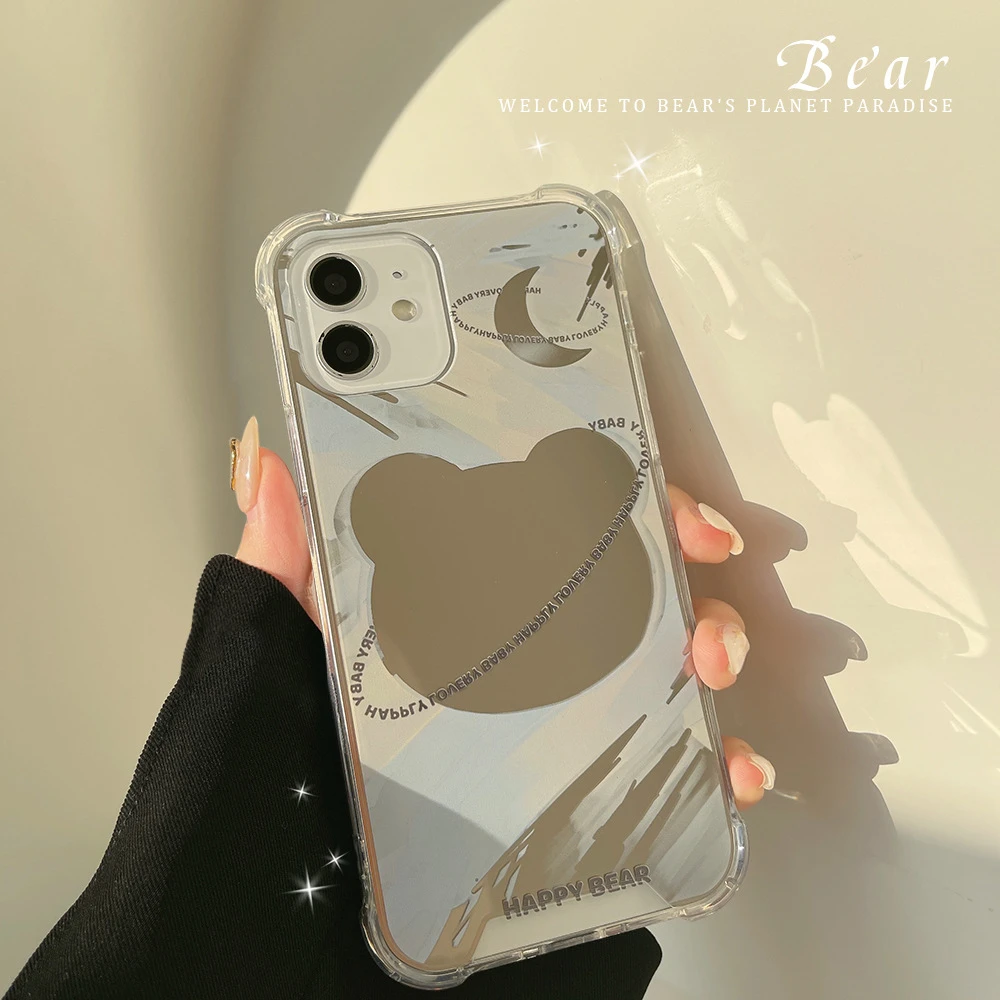 小熊星球镜面适用iphone12苹果手机壳13Promax硅胶11防摔补妆X/8p