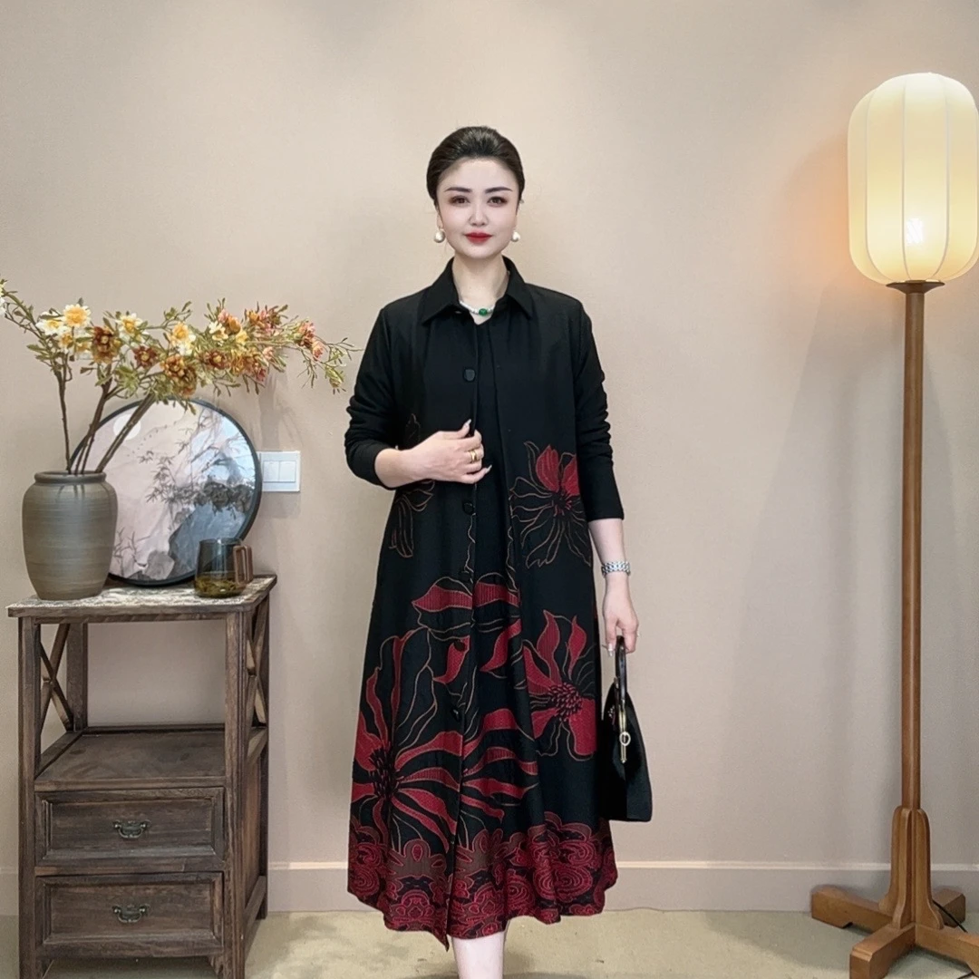 [鸢尾花外套]新中式气质宽松高贵中国风时尚妈妈装中长翻领外套秋