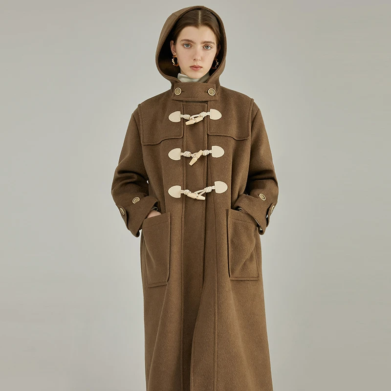 【现货48h】范洛连帽牛角扣毛呢大衣美拉德加厚中长呢外套FC19W140